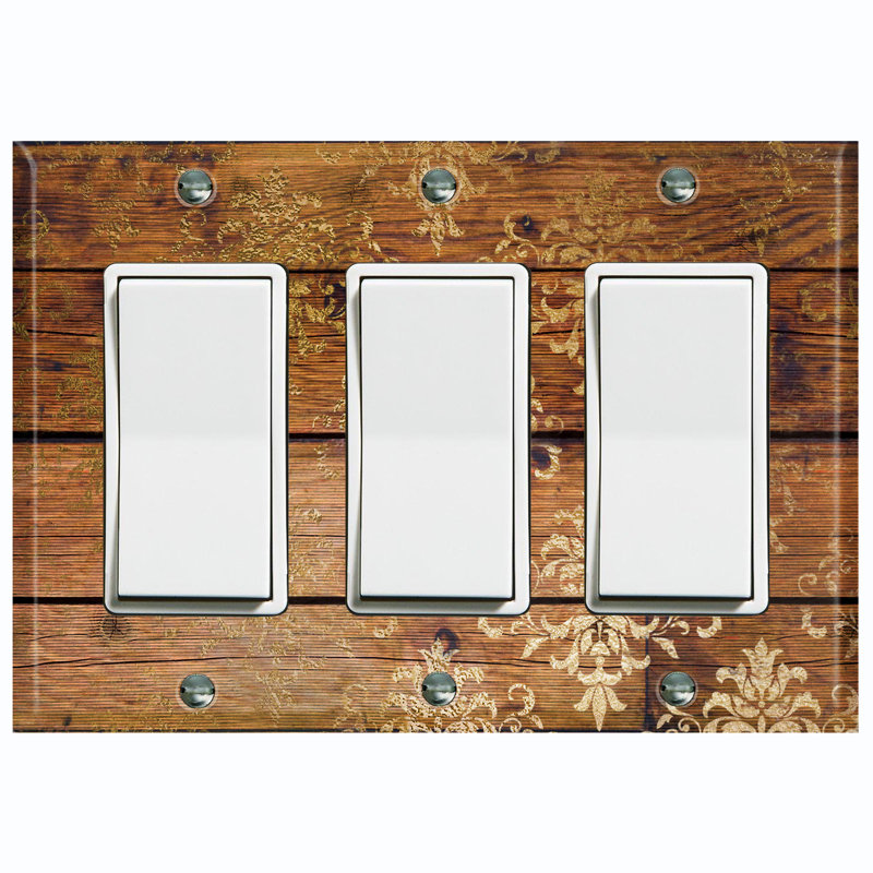 Brown Damask Wood Flower Leaves Print Landscape & Nature 3 - Gang Toggle Light Switch Standard Wall Plate