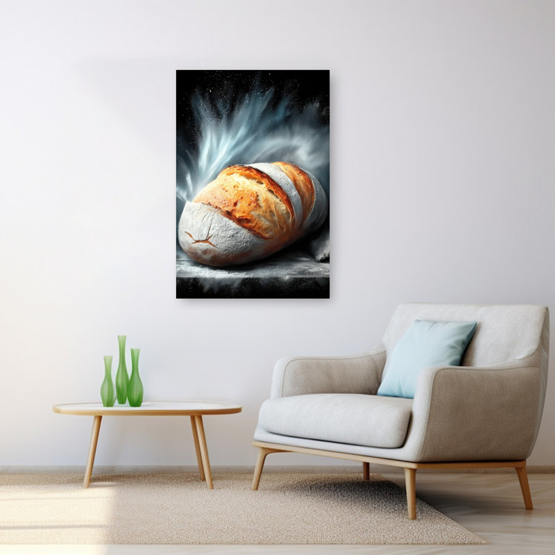 Art mural contemporain rustique pain frais, 48" H x 32" W