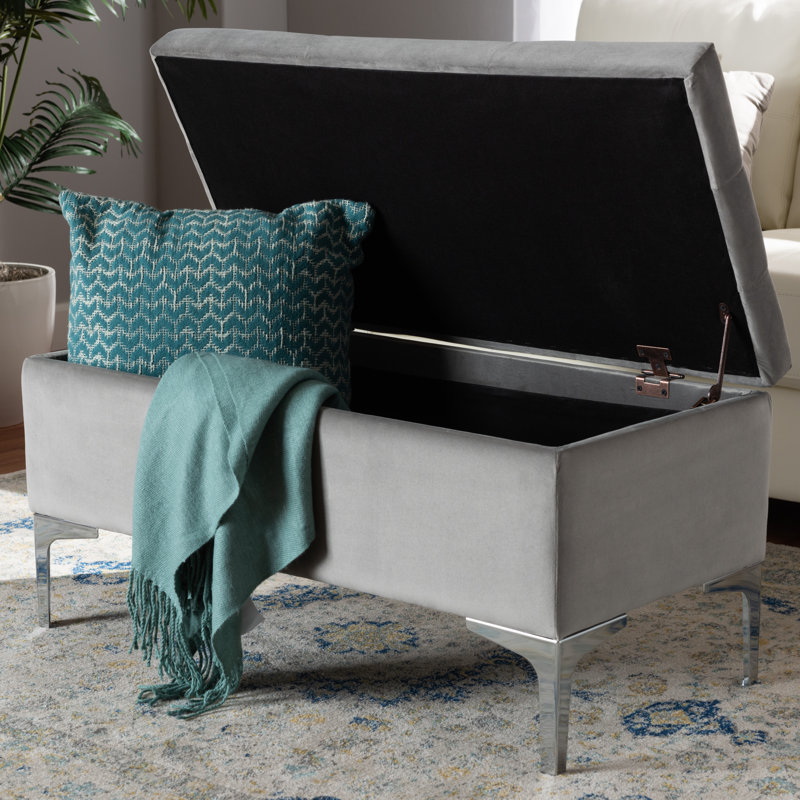 Velvet Ottoman, Gray
