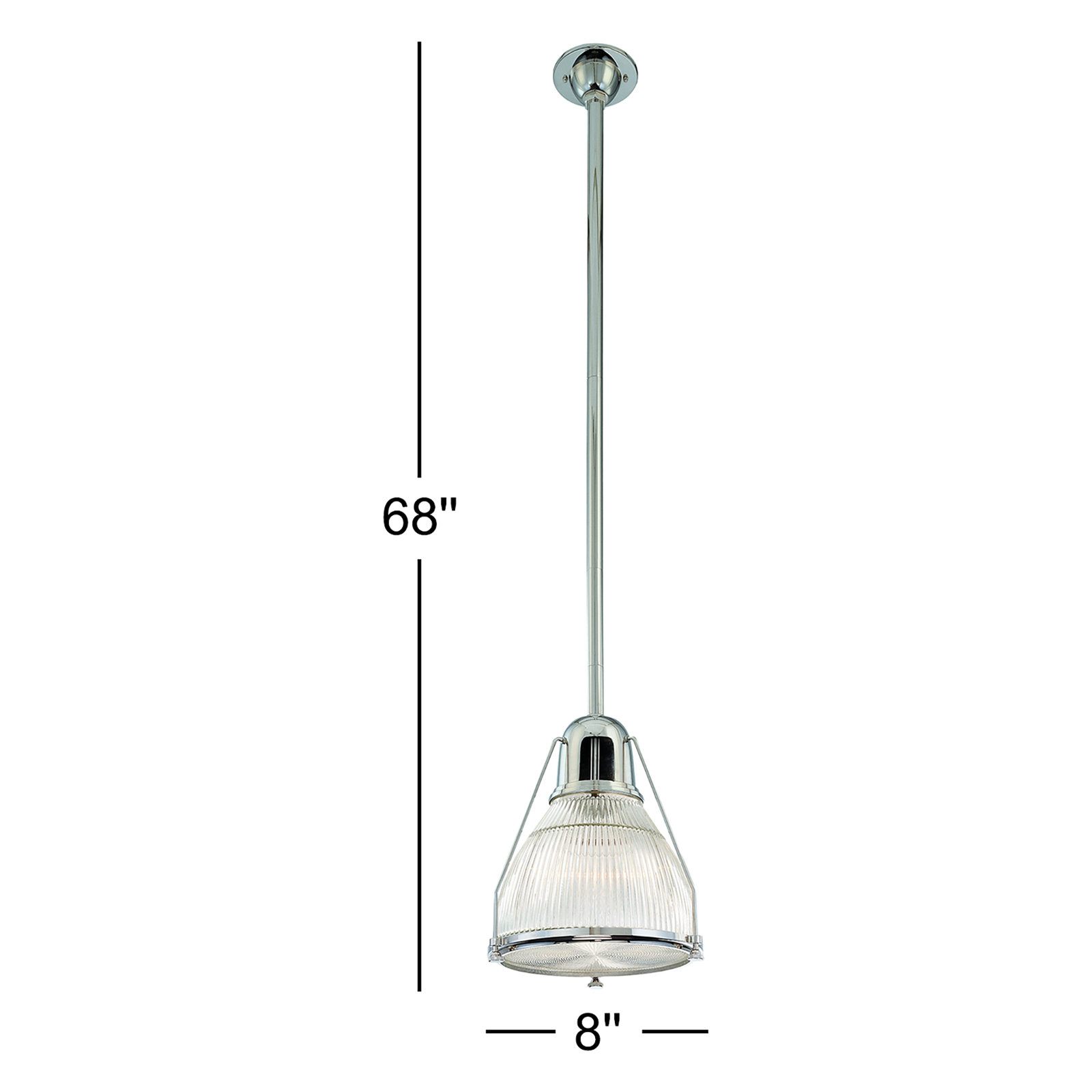 Isabelle Single Light Glass Pendant, Polished Nickel, Ribbed