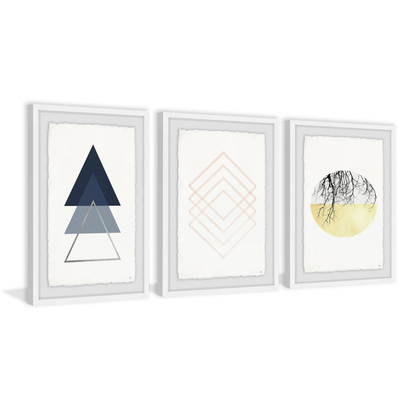« sequence of shapes triptyque », ensemble de 3 reproductions d’impressions encadrées, H 12 po x l 8 po x L 1,5 po