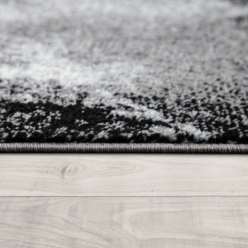 Tapis abstrait gris en polypropylène tissé à la machine, Rectangle 6 pi 7 po x 9 pi 6 po