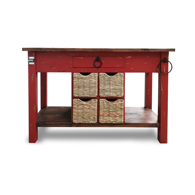 Bruno Solid Wood Kitchen Island, Barn Red