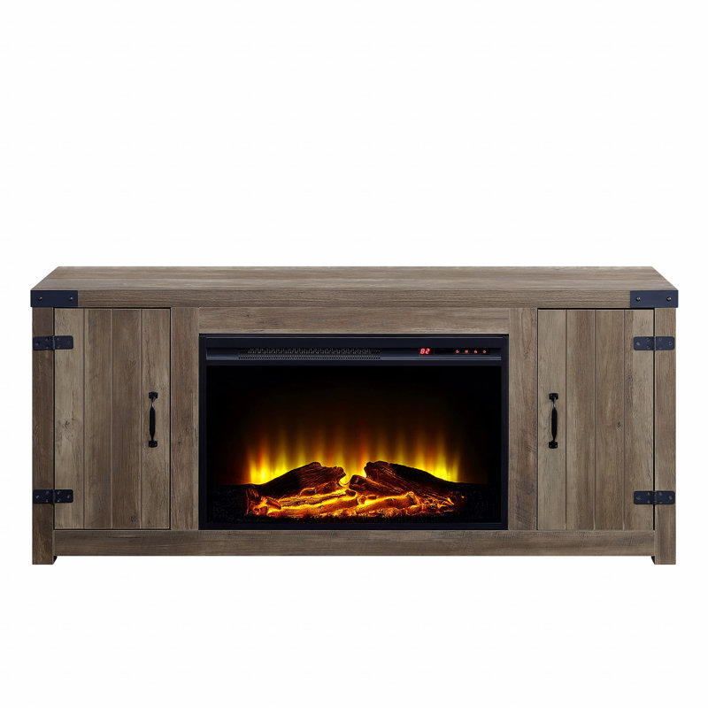 Rustic Oak Finish Fireplace With 2 Storage Drawers, 25" H x 54" W x 12" D