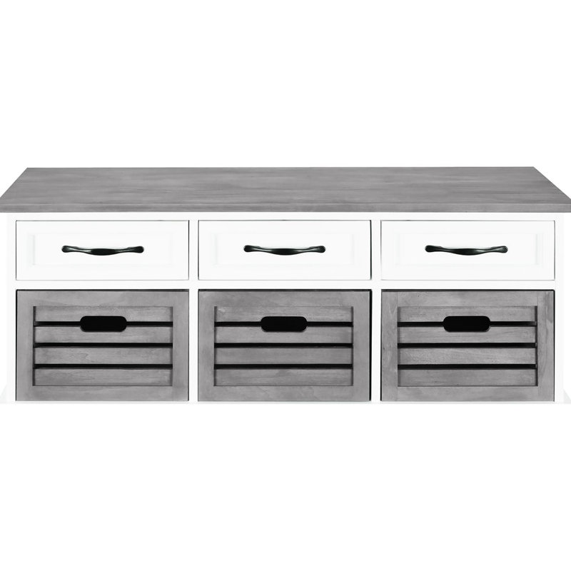 Élégant banc de rangement brun avec trois pour la décoration intérieure et 3 articles divers amovibles, Gris