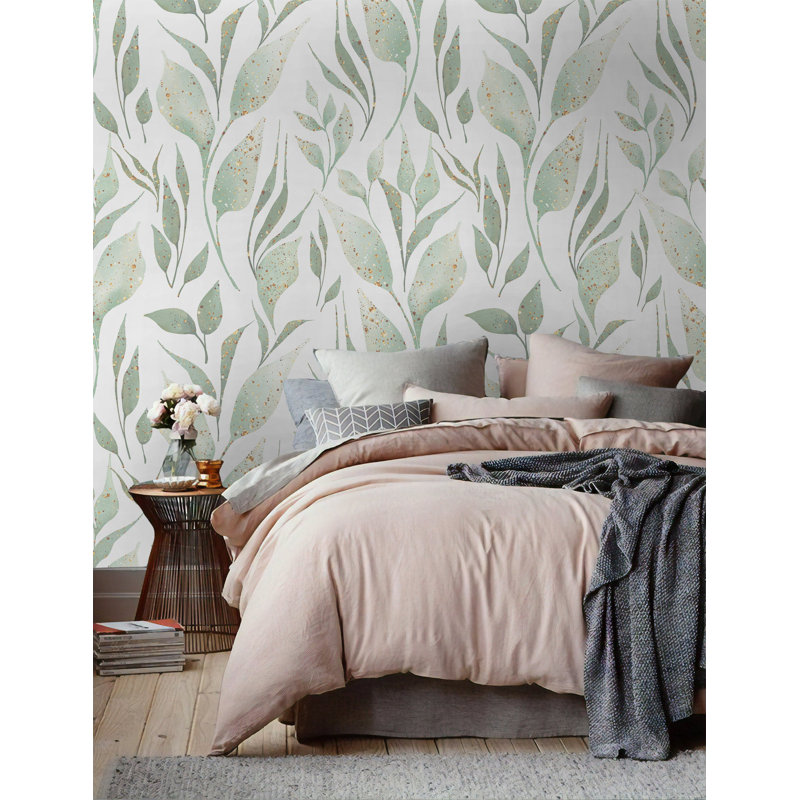 Papier peint amovible avec feuilles de brindilles vertes, L 9 po x l 15 po