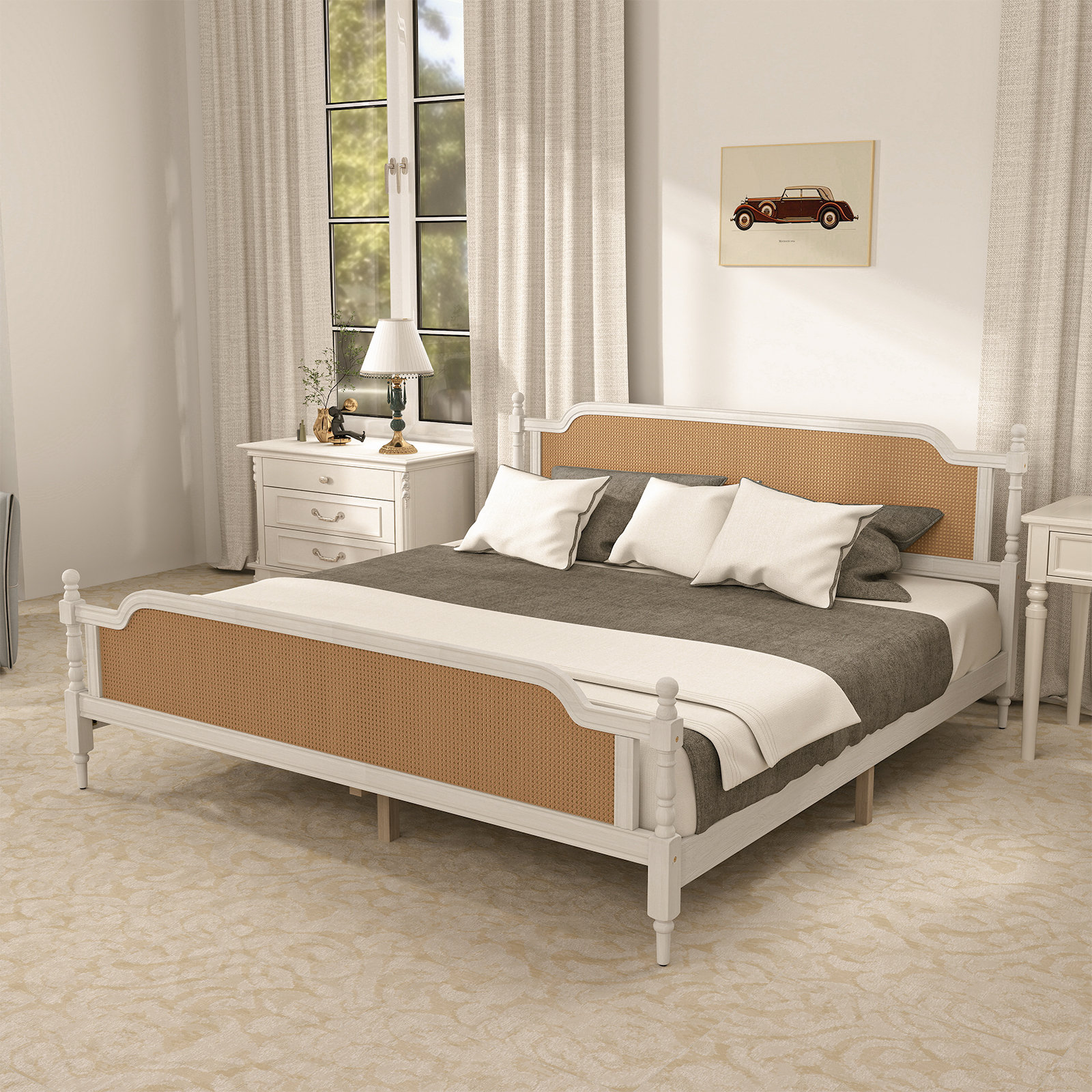 Bay Isle Home™ Solid Wood Platform Bed Frame with Headboard, Bohemian Style Wicker Bed Frame with Headboard & Reviews | Wayfair