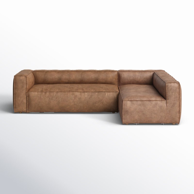 Canapé modulaire en cuir Strom 120 po, Orienté à droite, Cuir grainé naturel