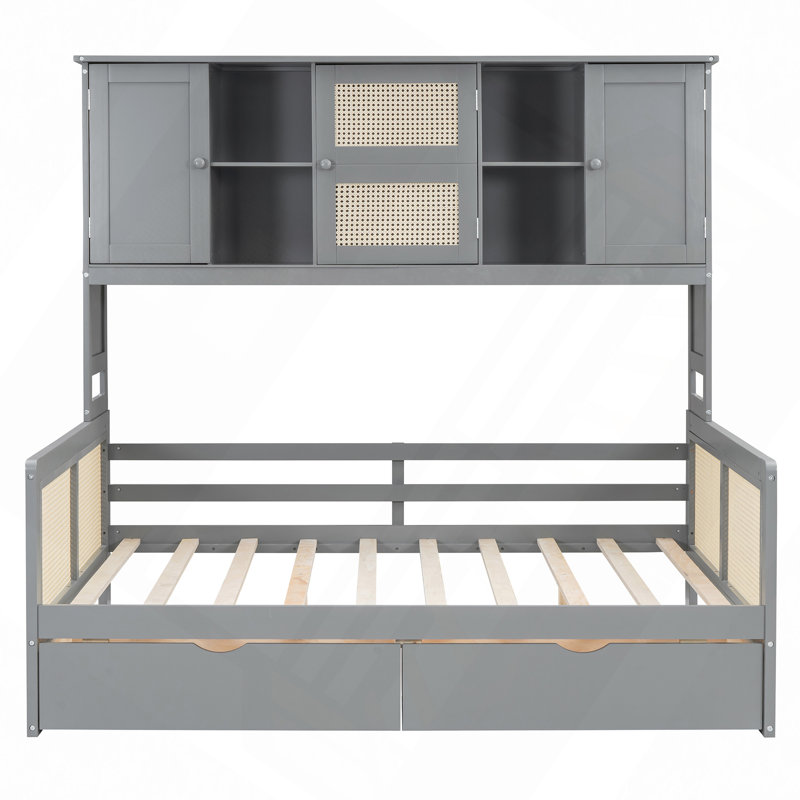 Wooden Daybed With 2 Drawers, And All-In-One Cabinet And Shelf, Gray, Full/Double