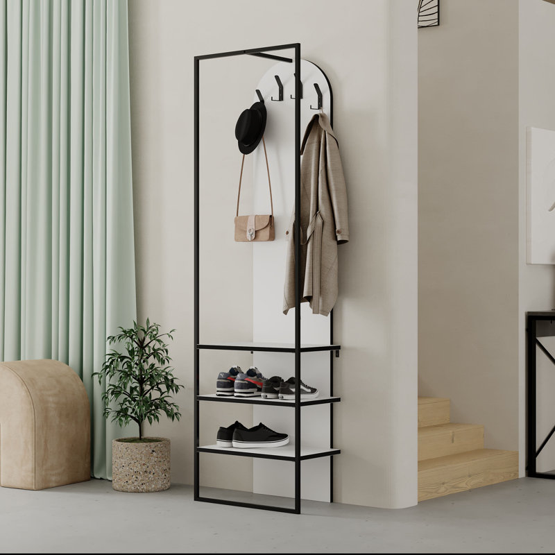 Akalya Hall Stand Coat Rack with Shoe Storage 180cm High , White