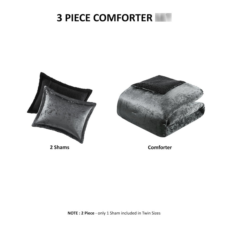 Très grand / très grand, 3 pièces, velours écrasé, édredon, gris anthracite, rembourrage, lavable à la machine, - étiqueté, peau, réversible 3, preuve douce, coffre-fort