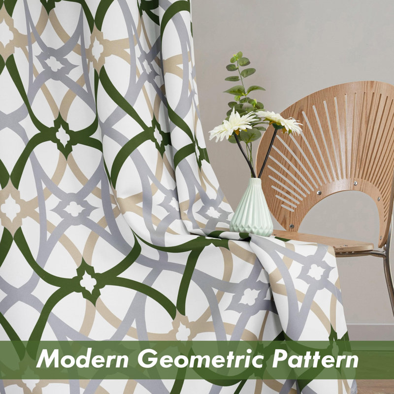 Hambly Geometric Blackout Curtains for Living Room Thermal Insulated Room Darkening Geo Moroccan Mid Century Grommet Bedroom Drapes