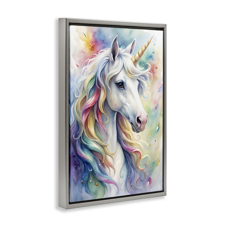 Cadre flottant pastel coloré licorne, design Creative Studio, H 31 po x l 21 po, Cadre flottant gris lustré