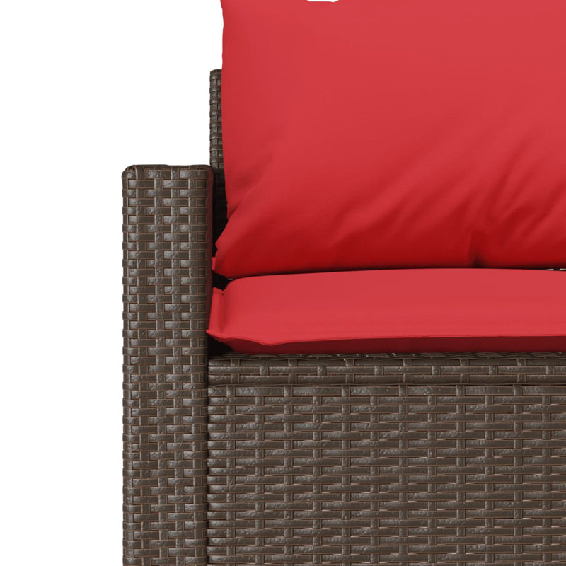 Ebern Designs Patio Sofa With Cushions 3-Seater Poly Rattan, Red, Brown