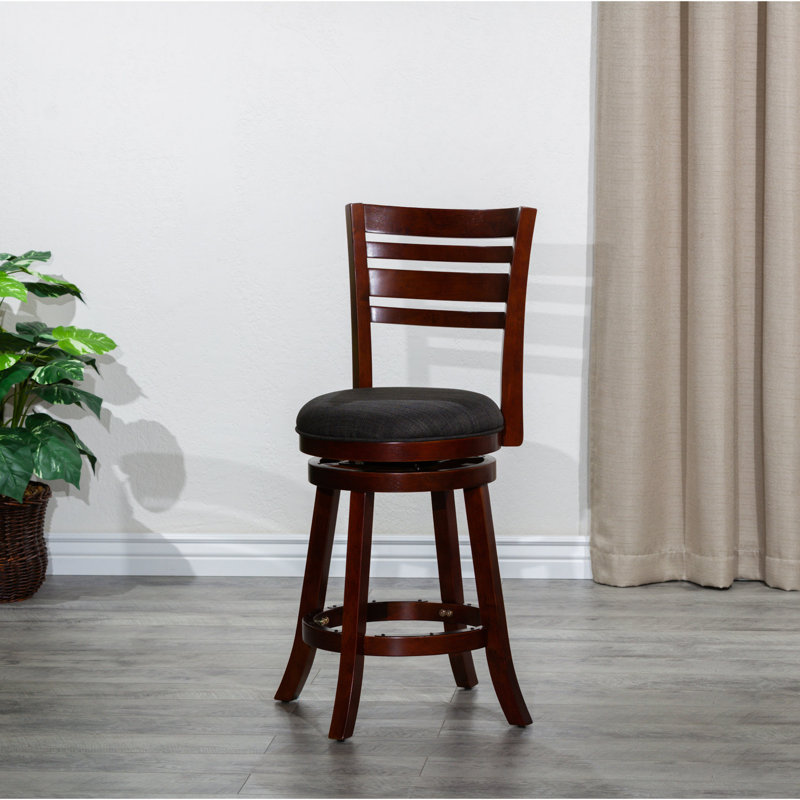 Siège de comptoir pivotant de 24 po avec dossier à lattes, finition cerisier, tissu gris anthracite - Polyvalent pour diverses occasions Assise à dossier en hauteur, cerisier, rehausse votre intérieur
