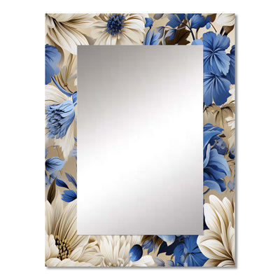 Markieff Cobalt Blue Renaissance Florals Victorian Pattern - Floral Mirror, Floral Decorative Wall Mirror, Printed Metal Art