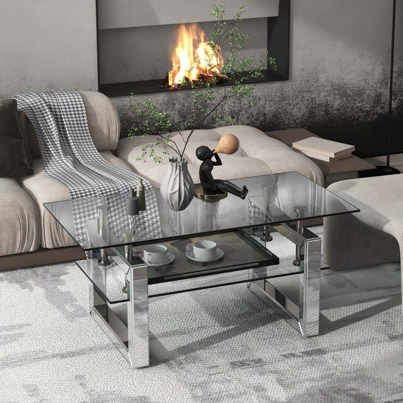 L 39,4 po x P 19,7 po x H 17,7 po, table basse en verre trempé transparent