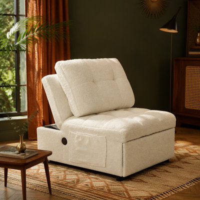 Chaise convertible avec port de charge USB intégré, poche de rangement latérale, chaise d'appoint avec dossier réglable