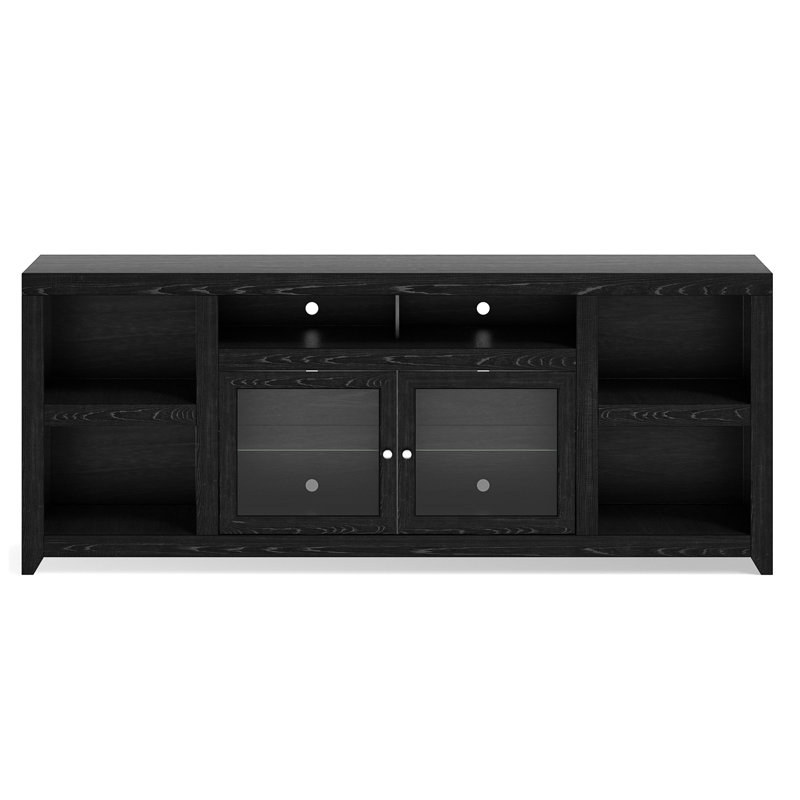 Mocha Brown Oak TV Console with Glass Doors