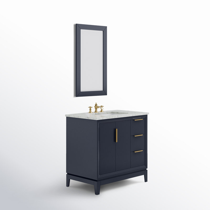Elizabeth 36" Carrara White Marble Countertop Bath Vanity with Faucet and Mirror, Monarch Blue, Waterfall