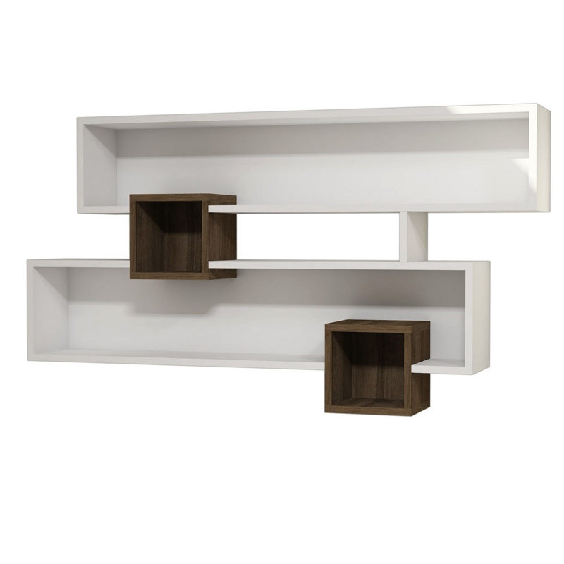 Modern Wall Shelf, Walnut & White, 47.2 x 29.5 x 8.7 inches | 100% Melamine Coated Particle Board, Thickness: 0.7 inches | Numerous Shelves for Additional Storage, Wall-Mountable Design, Stylish & Functional Home Decor