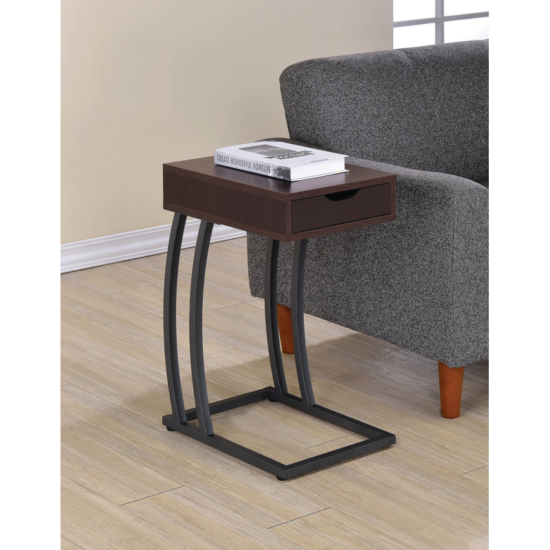 Loyd Solid Wood Top End Table with Storage, Antique Nutmeg, Black