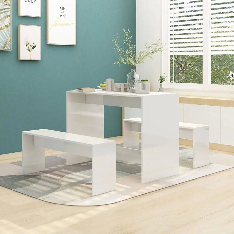 Goldfinch Dining Set Engineered Wood, 75cm H x 102cm L x 50cm W, High Gloss White