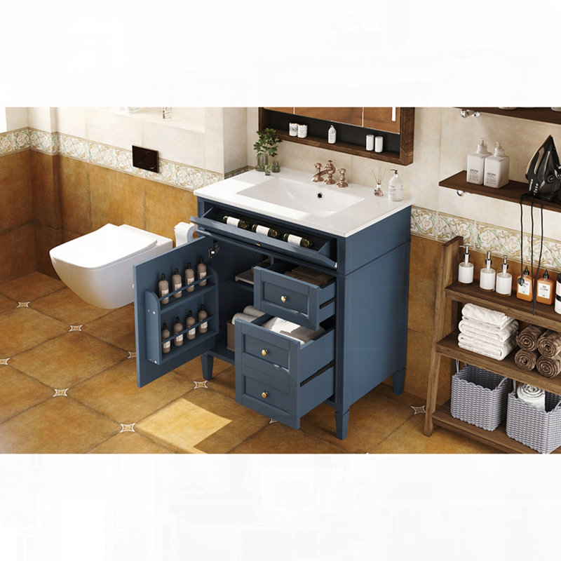 Meuble-lavabo moderne avec tiroirs supérieurs, Bleu