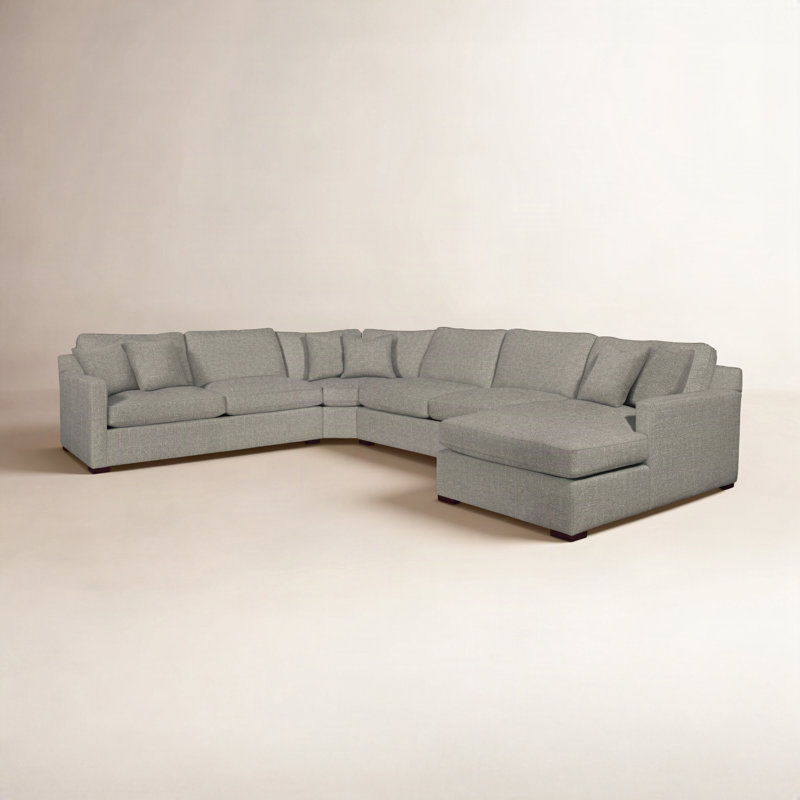 Bel-Air Upholstered L-Sectional, Light Blue and White Stripe; 0256-54, Right Hand Facing, Flax