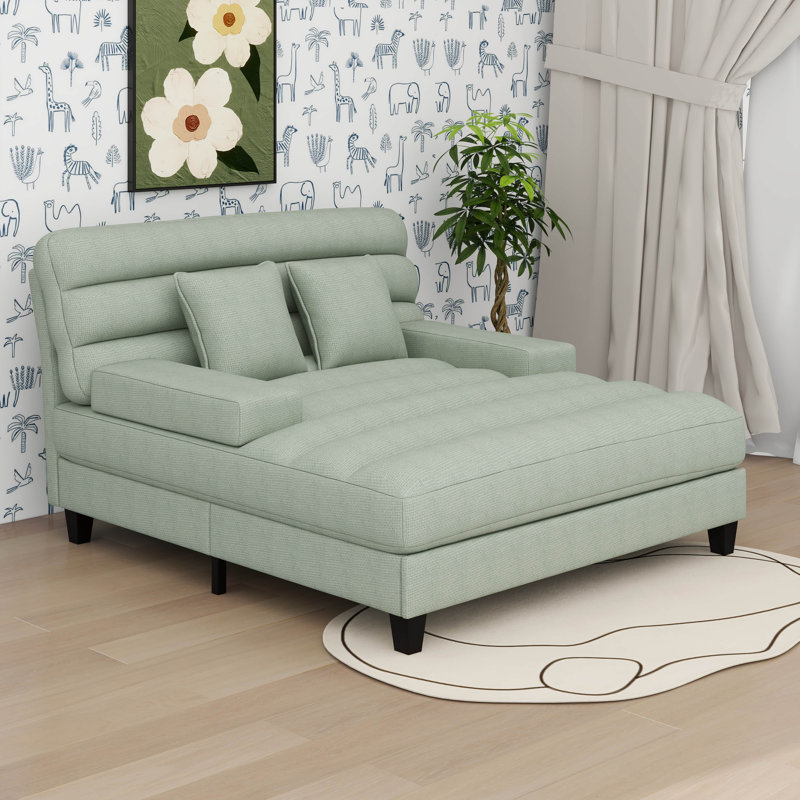 Méridienne moderne, dossier rembourré en chenille avec dossier réglable et bande lumineuse à DEL, Vert