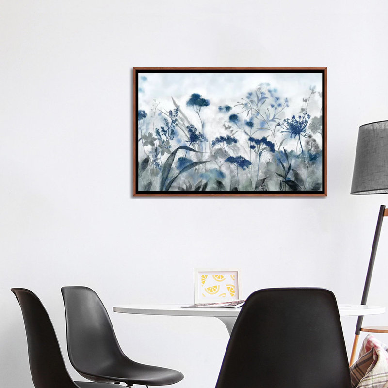 Inky indigo - reproduction d'art, Aucun mat, H 26 po x l 40 po x 1,5 po, Toile classique avec cadre brun