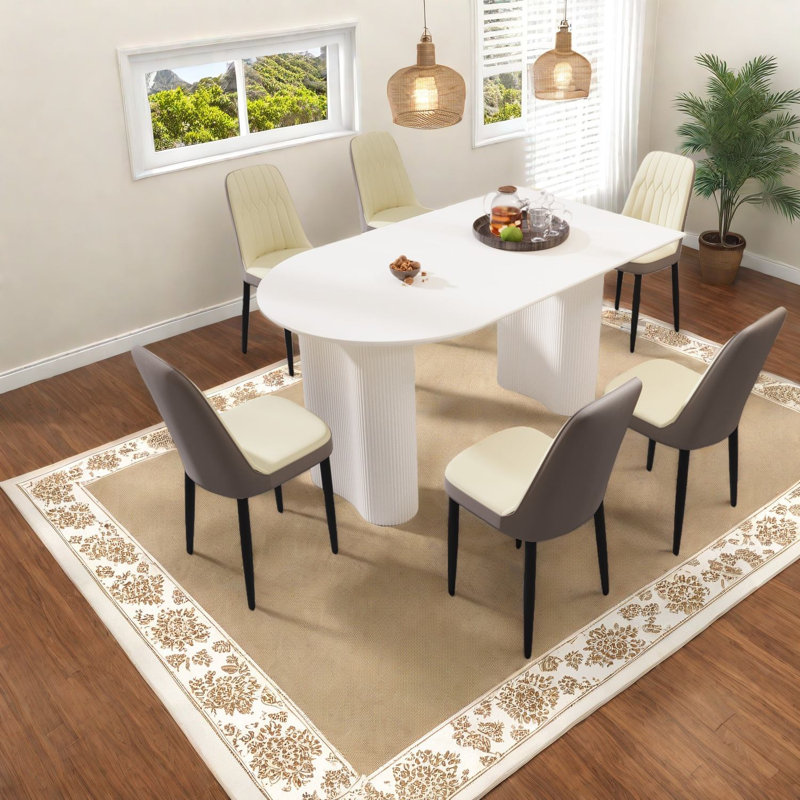 Ensemble de table de salle à manger moderne en MDF et en polyuréthane de style crème moderne pour la maison et la cuisine