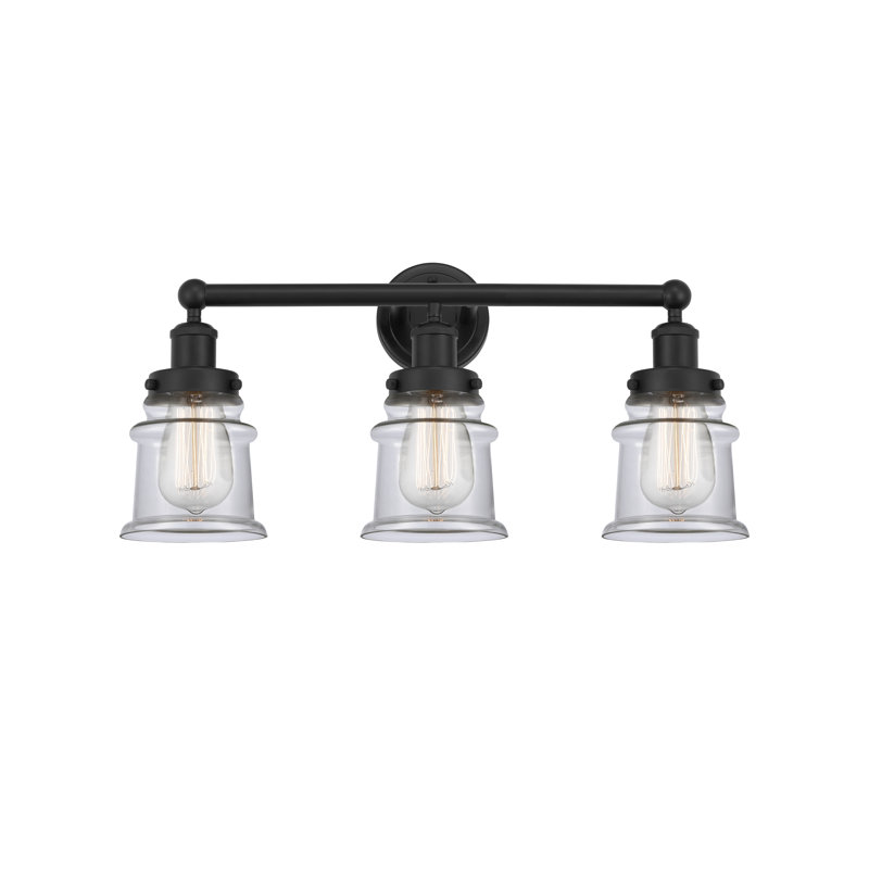 Petit luminaire pour salle de bain 3 lumières Cailen de la collection Edison, Noir mat, Transparent