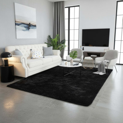 Tapis d'intérieur moelleux et moelleux antidérapant 4 x 5,9 pi noir