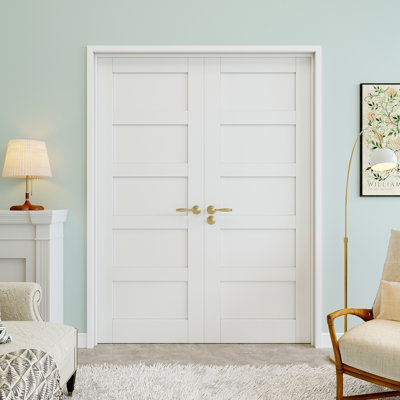 56" x 80" 5-Panel Double Doors, French Doors Slab Replacement, Solid Core Door Slab, Paintable & Waterproof, Suit for Pantry Door, Laundry Door, Closet Door, Room Door, Home Office Door