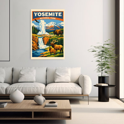 Yosemite National Park Icons Retro Vintage Abstract Bison Eagle Forest Landscape Wall Art
