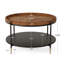 Table basse ronde en bois massif de 31,5 po, table basse de salon Boho avec rangement en métal et motif floral sculpté