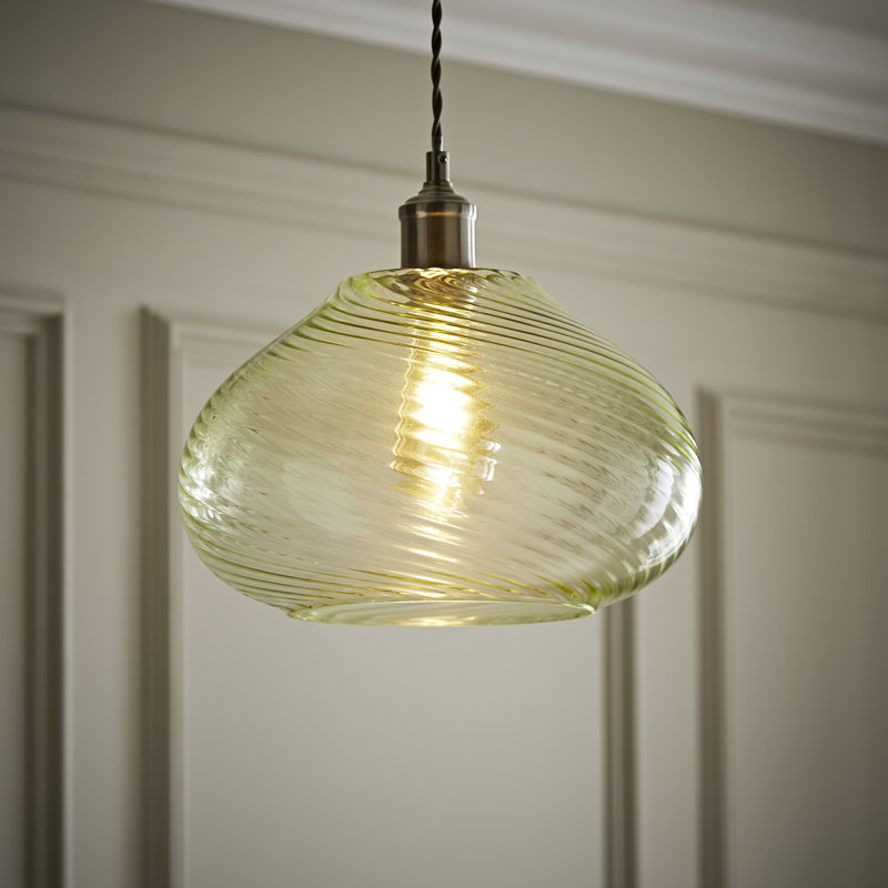 Corinne Twill Spiral Bulbous Glass Easy Fit Pendant Lamp Shade, Green