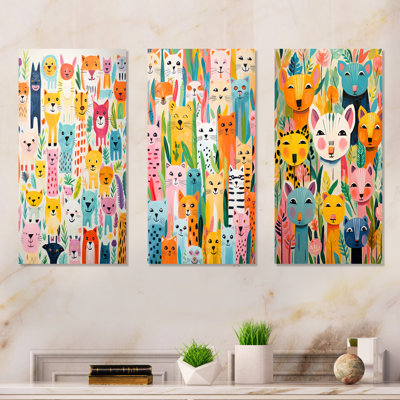 «Nursery Colorful Animal Pattern I», ensemble de 3 reproductions d'art sur toile