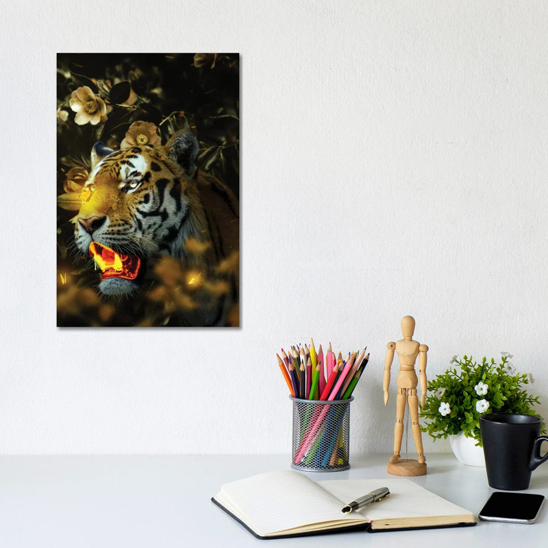 Gold Tiger 1 Piece Wrapped Canvas Painting, 20.32 cm H x 30.48 cm W