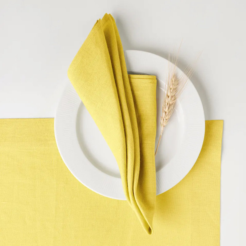 Serviettes d'angle en lin D'Moksha Homes, Jaune citron, L 10 po x L 10 po