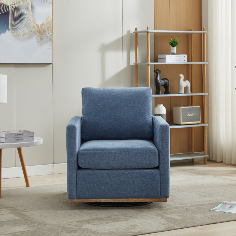 Wide Upholstered Swivel Armchair, Blue