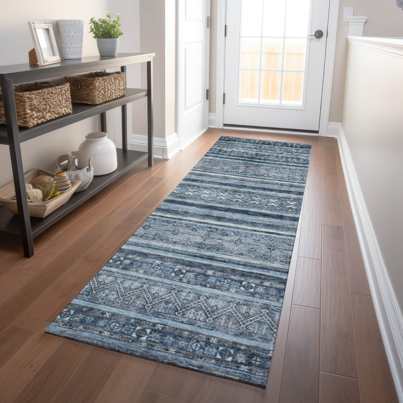 Zaraxa Blue Washable Indoor-Outdoor Rug - LOOMLAN, 2'3" x 7'6"