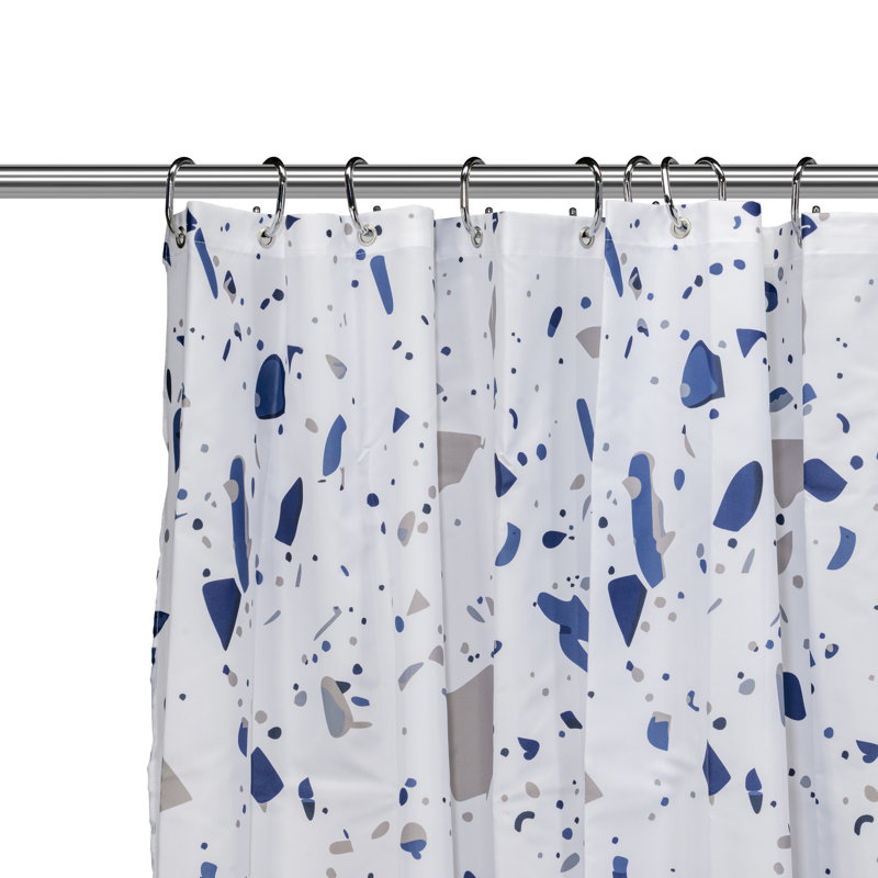 Croydex Polyester Shower Curtain, White/Blue
