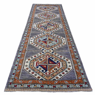 Tapis oriental gris en laine noué à la main 4 pi 1 po x 11 pi 9 po