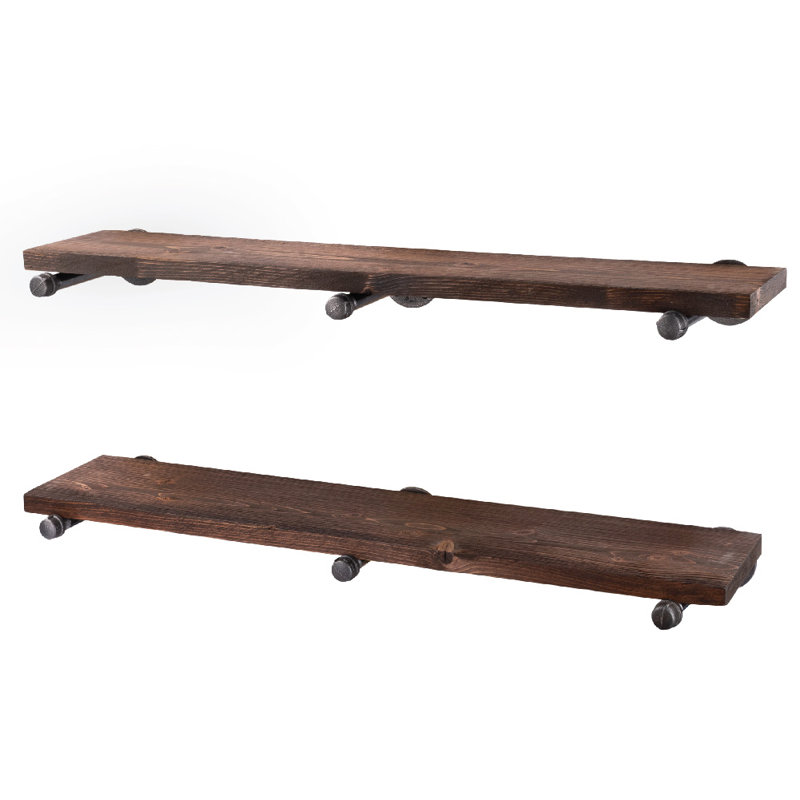 Pingree 2 Piece Solid Wood Industrial Pipe Shelves, Trail Brown