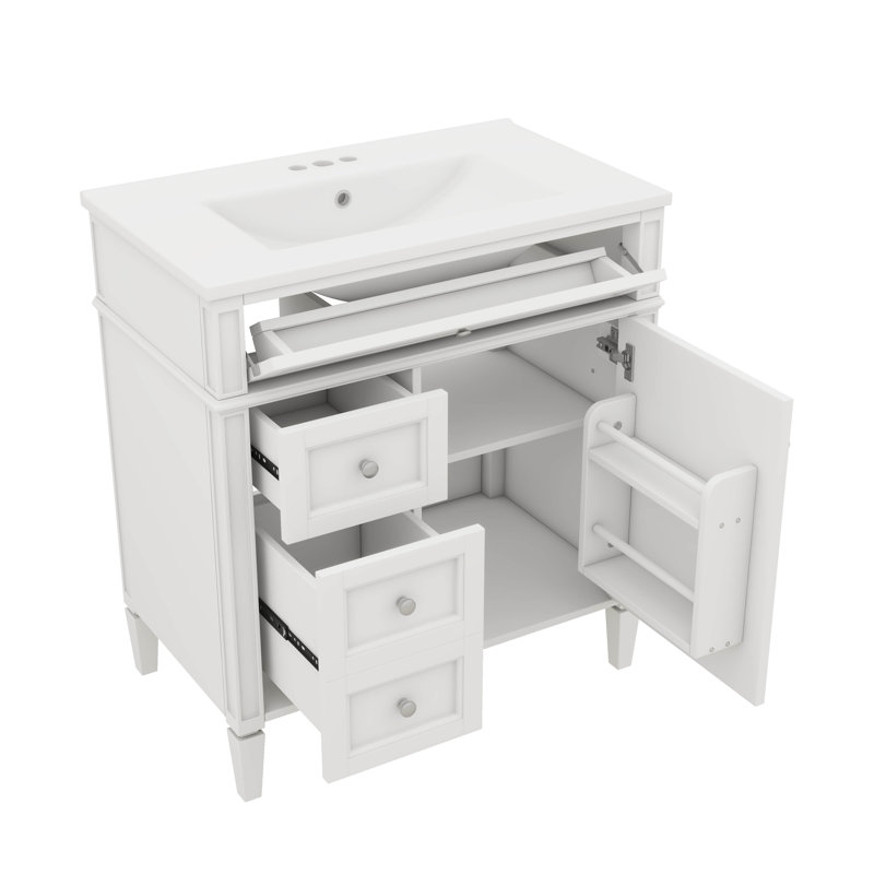 Meuble-lavabo innovant de 30 po avec lavabo, 2 tiroirs, une armoire et un tiroir basculant, Blanc / argenté