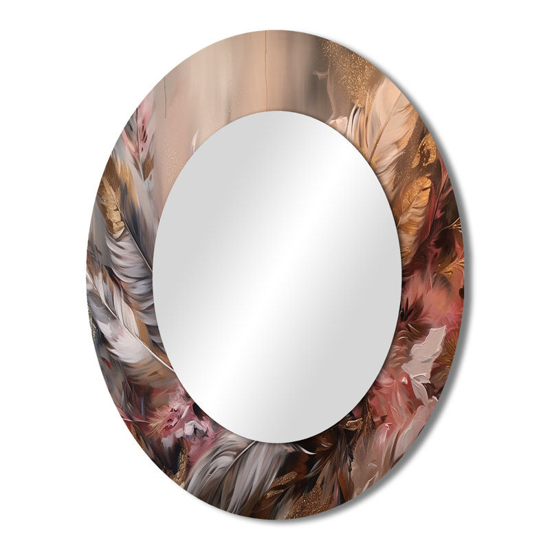 Gold Feather Wanderlust VI - Large Oval Wall Mirror On Metal, 43" x 33"