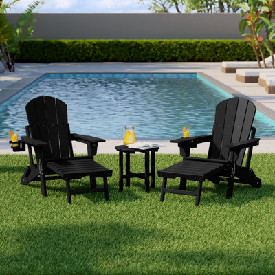 Outdoor Folding Adjustable Adirondack Chair With Hideaway Ottoman & Round Side Table
