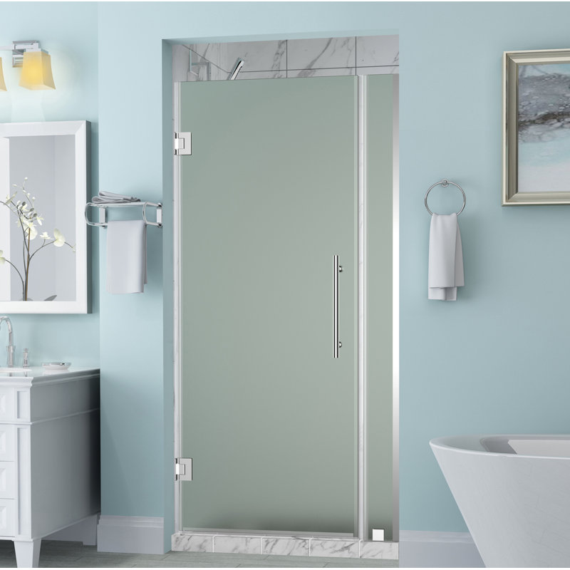 Belmore Hinged Frameless Shower Door, Chrome, Frosted